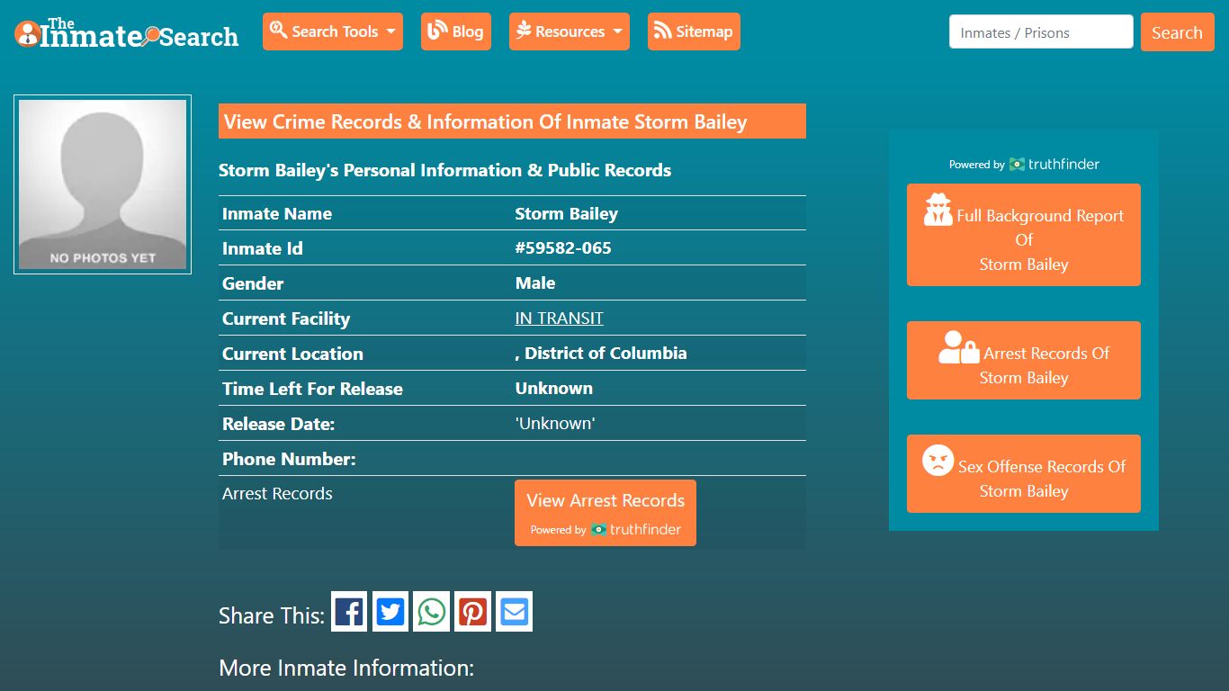 View Crime Records & Information Of Inmate Storm Bailey